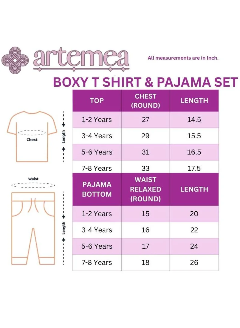 Artemea  Floral printed Girls Premium Boxy T shirt and Mint Pajama  set (2pc set -Top & Bottom) for Women | Best Price UAE